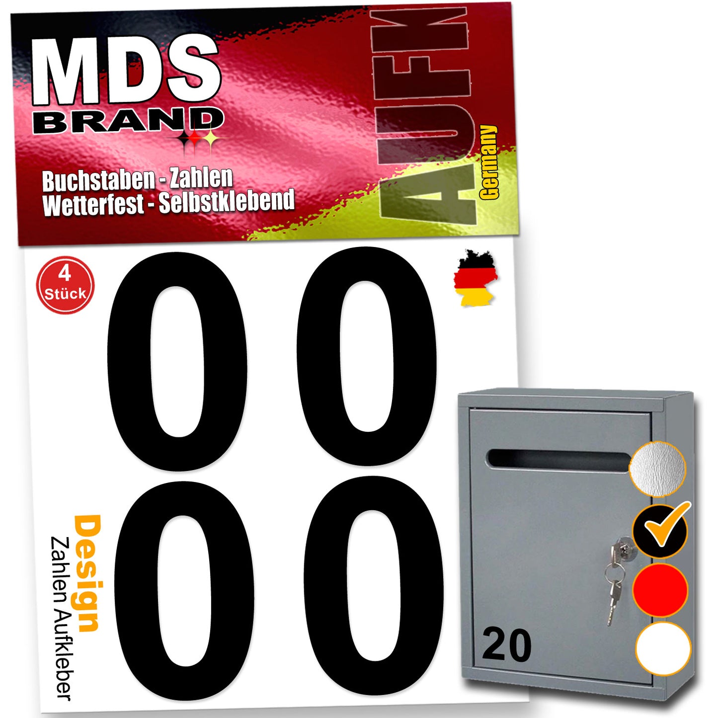 5cm Design Zahlen Aufkleber Selbstklebende Klebezahlen | Vinyl Hausnummern zum Aufkleben für Briefkasten, Mülltonnen, Hausnummer für Außen & Innen Schwarz