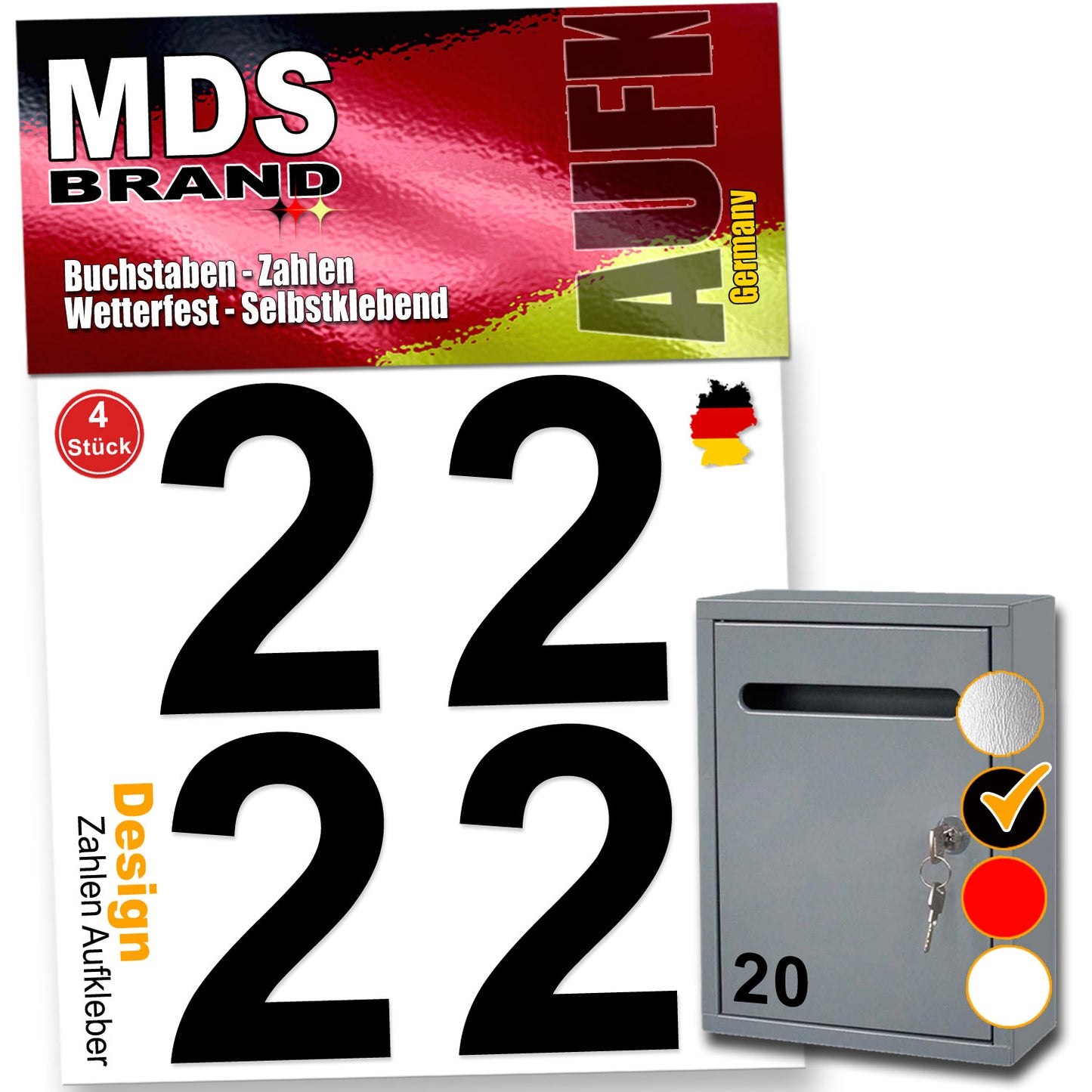 5cm Design Zahlen Aufkleber Selbstklebende Klebezahlen | Vinyl Hausnummern zum Aufkleben für Briefkasten, Mülltonnen, Hausnummer für Außen & Innen Schwarz
