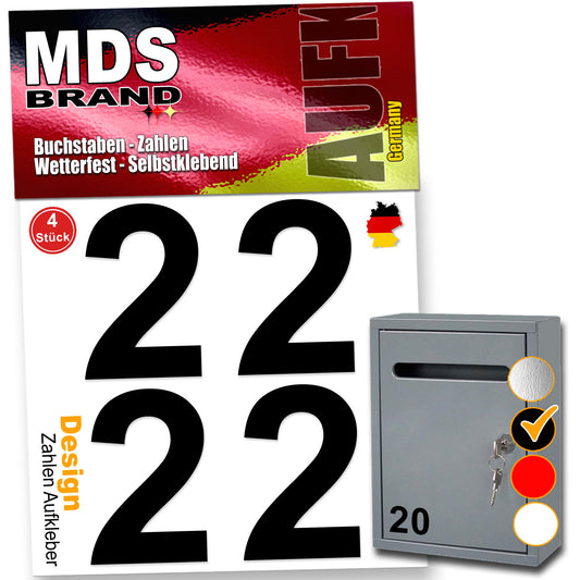 5cm Design Zahlen Aufkleber Selbstklebende Klebezahlen | Vinyl Hausnummern zum Aufkleben für Briefkasten, Mülltonnen, Hausnummer für Außen & Innen Schwarz