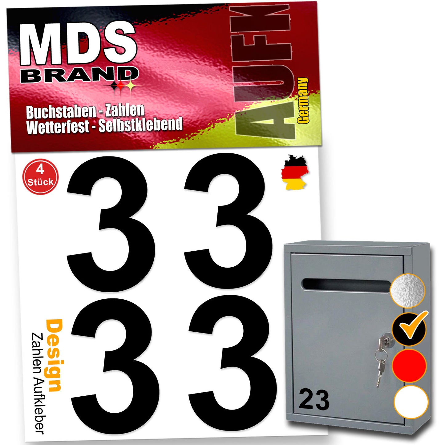 5cm Design Zahlen Aufkleber Selbstklebende Klebezahlen | Vinyl Hausnummern zum Aufkleben für Briefkasten, Mülltonnen, Hausnummer für Außen & Innen Schwarz