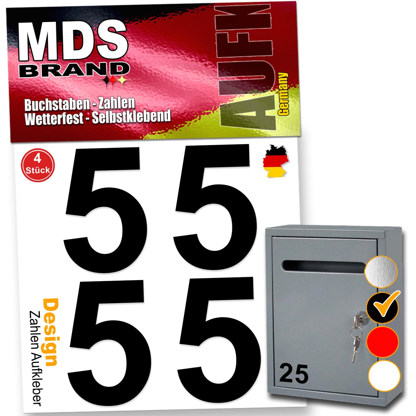 5cm Design Zahlen Aufkleber Selbstklebende Klebezahlen | Vinyl Hausnummern zum Aufkleben für Briefkasten, Mülltonnen, Hausnummer für Außen & Innen Schwarz