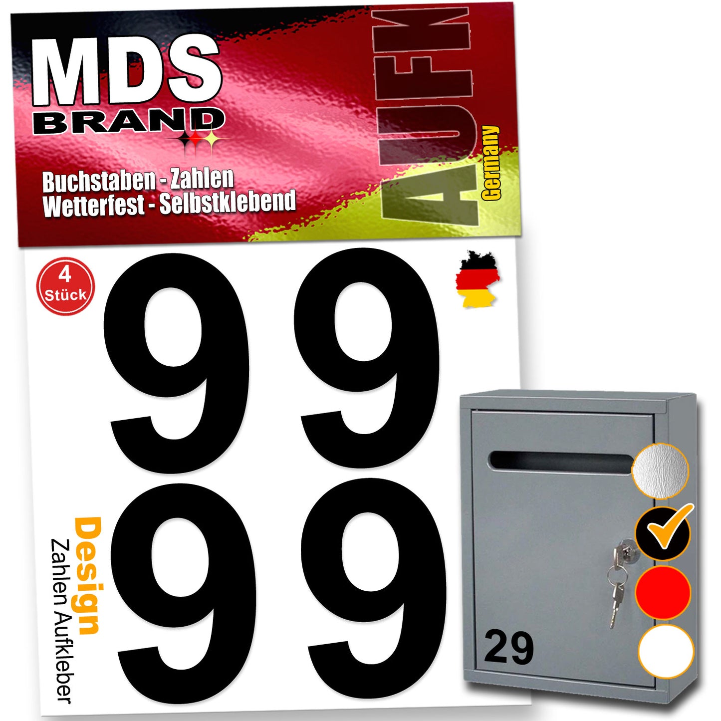 5cm Design Zahlen Aufkleber Selbstklebende Klebezahlen | Vinyl Hausnummern zum Aufkleben für Briefkasten, Mülltonnen, Hausnummer für Außen & Innen Schwarz
