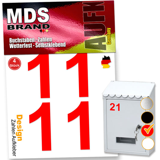 5cm Design Zahlen Aufkleber Selbstklebende Klebezahlen | Vinyl Hausnummern zum Aufkleben für Briefkasten, Mülltonnen, Hausnummer für Außen & Innen Rot