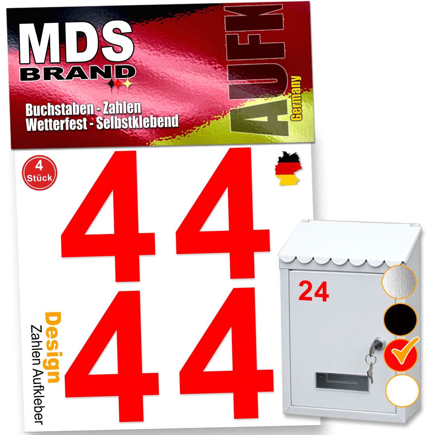 5cm Design Zahlen Aufkleber Selbstklebende Klebezahlen | Vinyl Hausnummern zum Aufkleben für Briefkasten, Mülltonnen, Hausnummer für Außen & Innen Rot