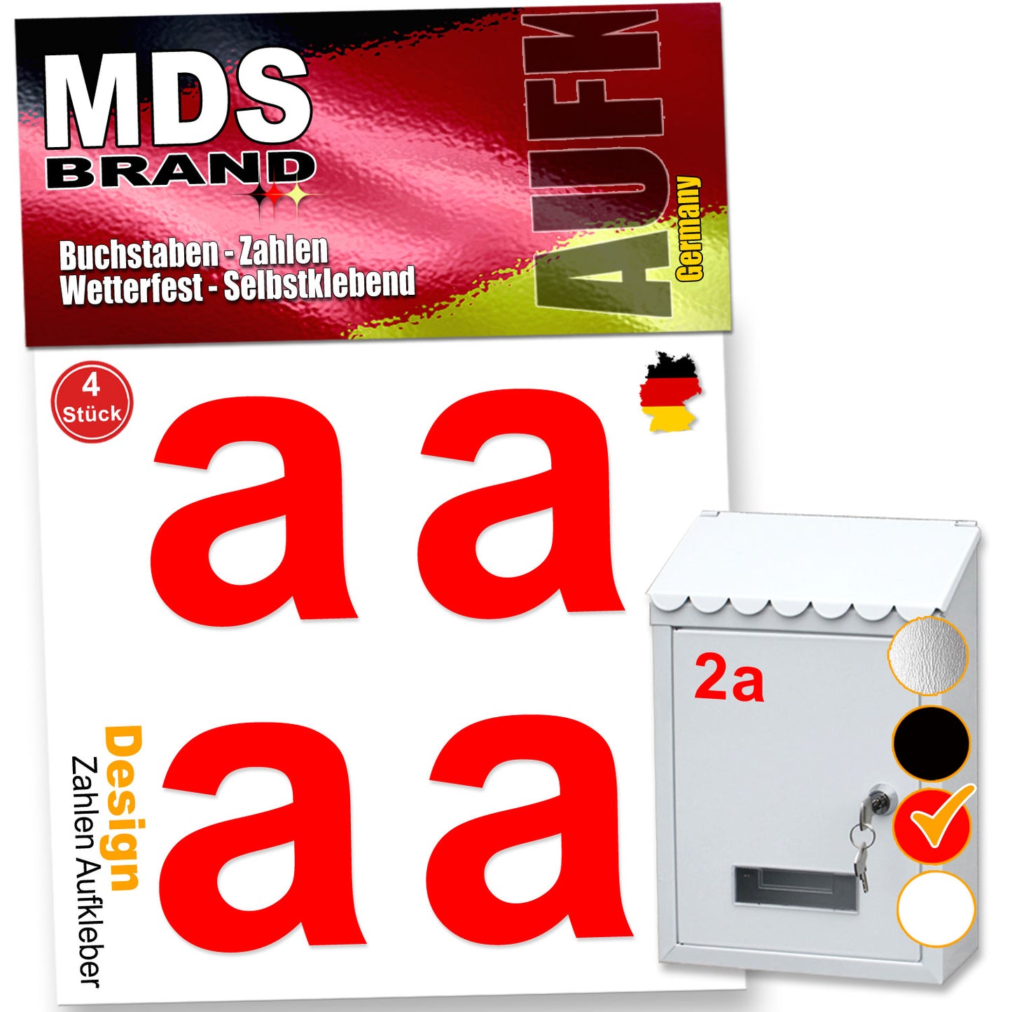 5cm Design Zahlen Aufkleber Selbstklebende Klebezahlen | Vinyl Hausnummern zum Aufkleben für Briefkasten, Mülltonnen, Hausnummer für Außen & Innen Rot