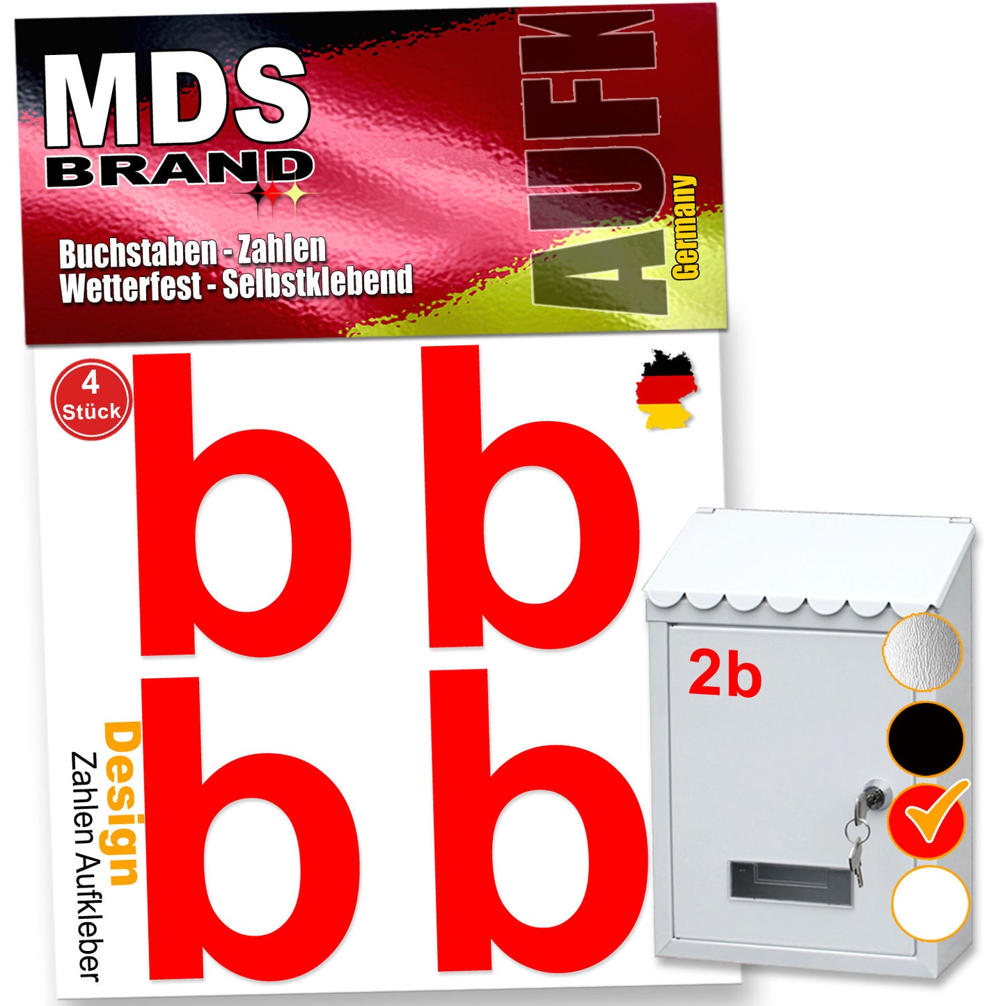 5cm Design Zahlen Aufkleber Selbstklebende Klebezahlen | Vinyl Hausnummern zum Aufkleben für Briefkasten, Mülltonnen, Hausnummer für Außen & Innen Rot