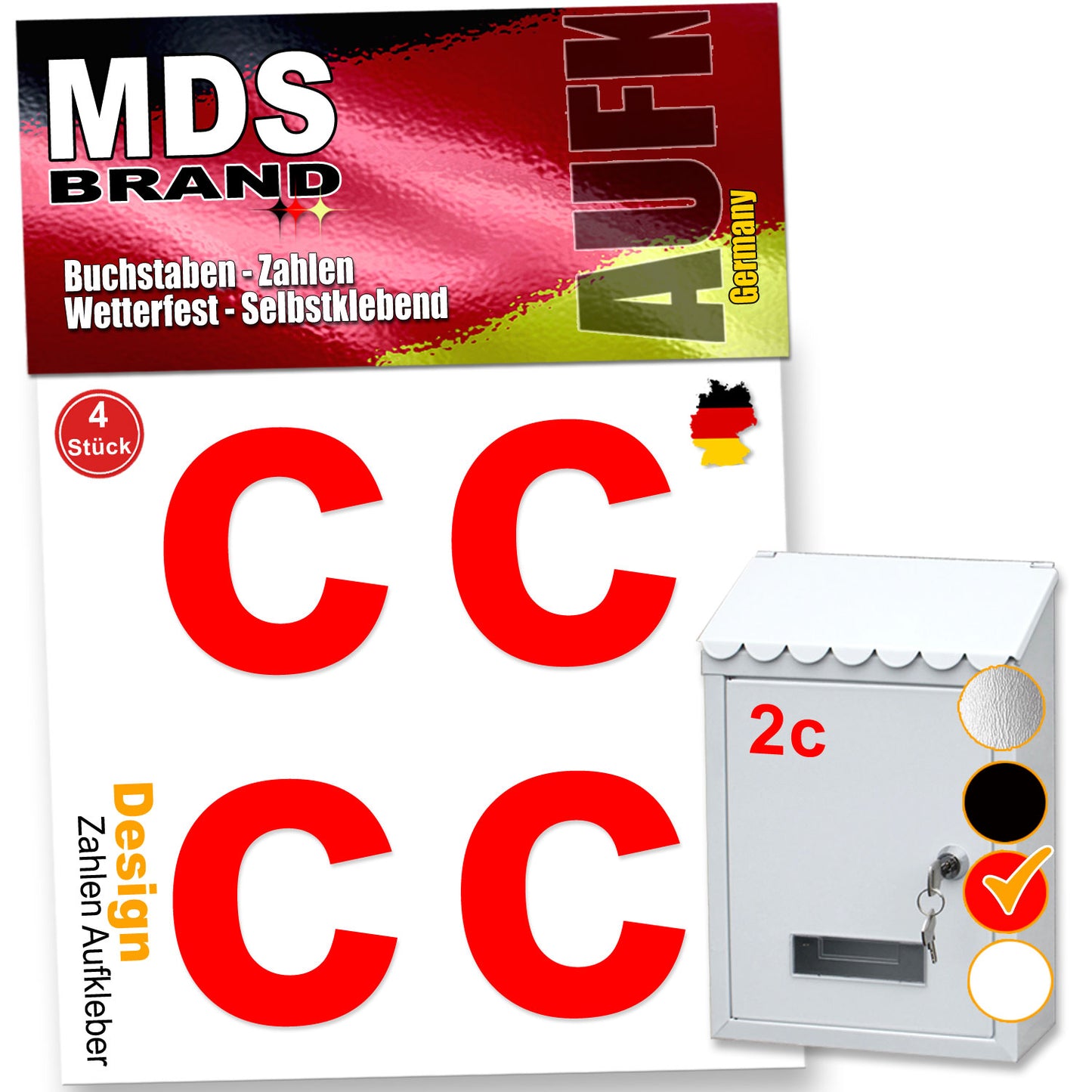 5cm Design Zahlen Aufkleber Selbstklebende Klebezahlen | Vinyl Hausnummern zum Aufkleben für Briefkasten, Mülltonnen, Hausnummer für Außen & Innen Rot