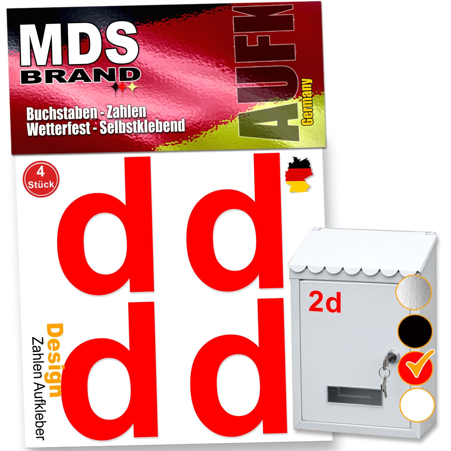 5cm Design Zahlen Aufkleber Selbstklebende Klebezahlen | Vinyl Hausnummern zum Aufkleben für Briefkasten, Mülltonnen, Hausnummer für Außen & Innen Rot