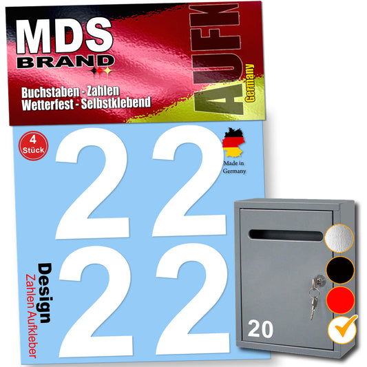 5cm Design Zahlen Aufkleber Selbstklebende Klebezahlen | Vinyl Hausnummern zum Aufkleben für Briefkasten, Mülltonnen, Hausnummer für Außen & Innen Weiss
