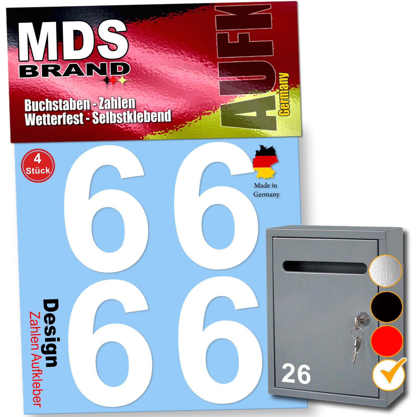 8cm Design Zahlen Aufkleber 4x Spar Pack Selbstklebende Klebezahlen für Briefkasten, Mülltonne & Hausnummeren Aufkleber für Außen & Innen Weiss