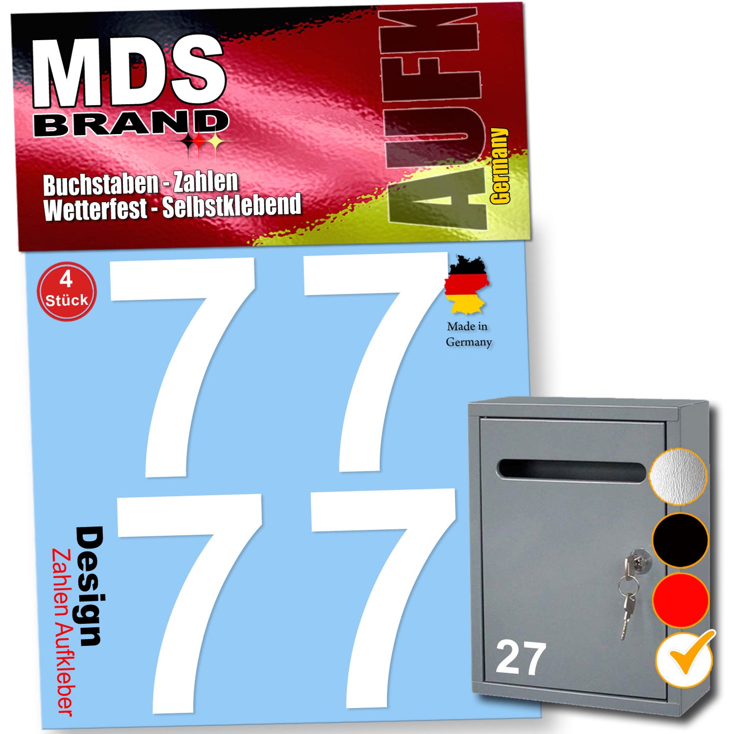 8cm Design Zahlen Aufkleber 4x Spar Pack Selbstklebende Klebezahlen für Briefkasten, Mülltonne & Hausnummeren Aufkleber für Außen & Innen Weiss