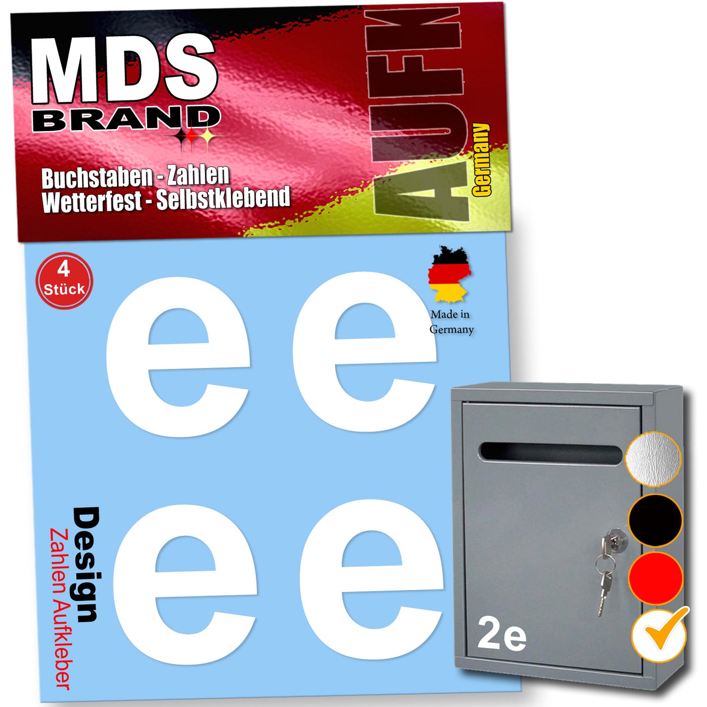 8cm Design Zahlen Aufkleber 4x Spar Pack Selbstklebende Klebezahlen für Briefkasten, Mülltonne & Hausnummeren Aufkleber für Außen & Innen Weiss