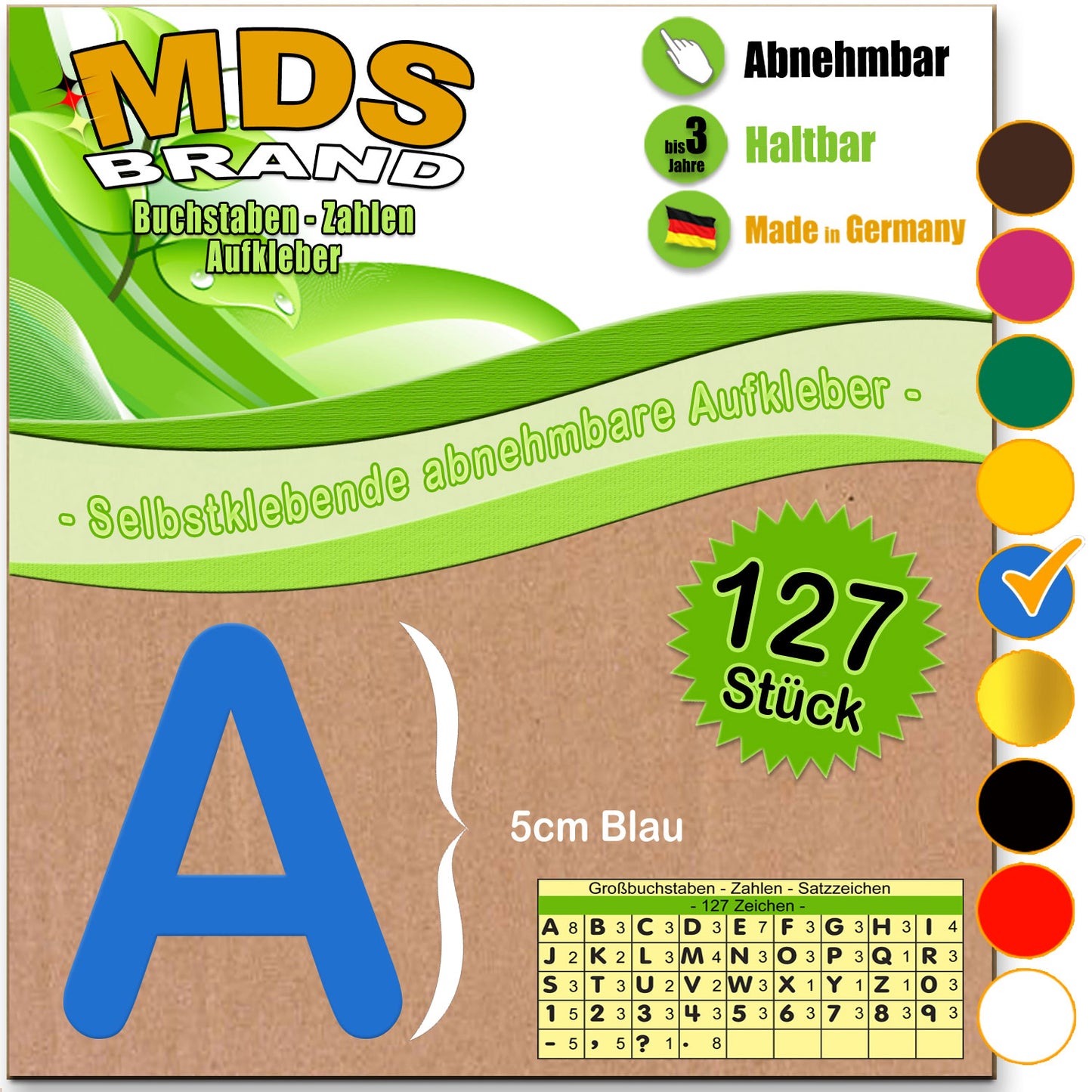 A-Z 5cm Buchstaben Aufkleber & Zahlen 6-Farben | Selbstklebende & Matt – neu positionierbar, einfach zum basteln & gestalten, Ideal für Scrapbook, Schaufenster & DIY-Projekte