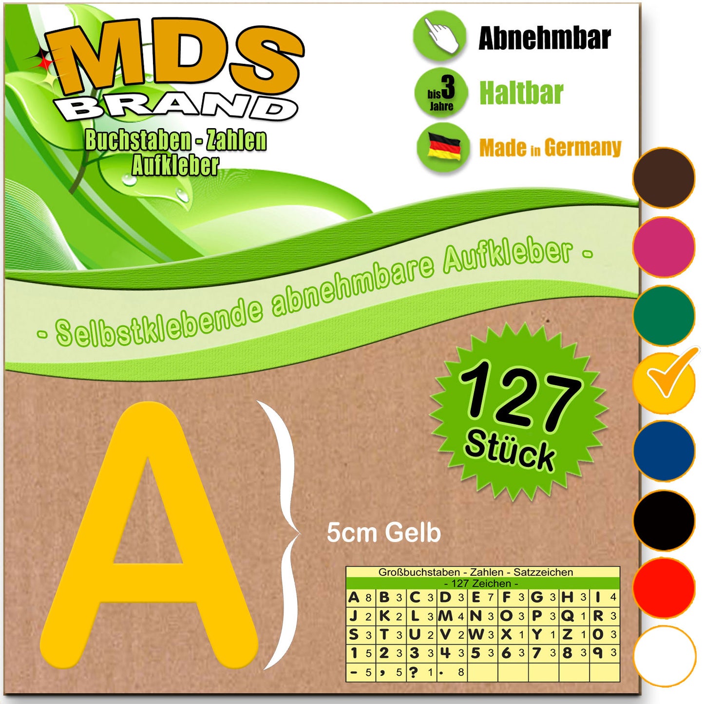A-Z 5cm Buchstaben Aufkleber & Zahlen 6-Farben | Selbstklebende & Matt – neu positionierbar, einfach zum basteln & gestalten, Ideal für Scrapbook, Schaufenster & DIY-Projekte