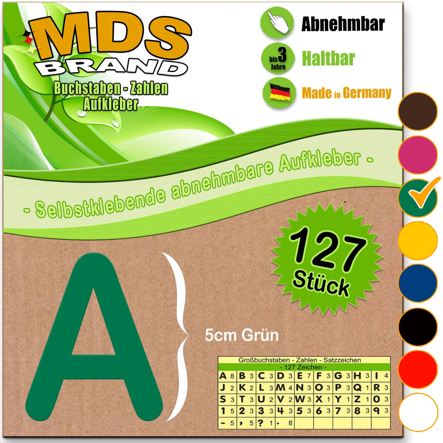 A-Z 5cm Buchstaben Aufkleber & Zahlen 6-Farben | Selbstklebende & Matt – neu positionierbar, einfach zum basteln & gestalten, Ideal für Scrapbook, Schaufenster & DIY-Projekte