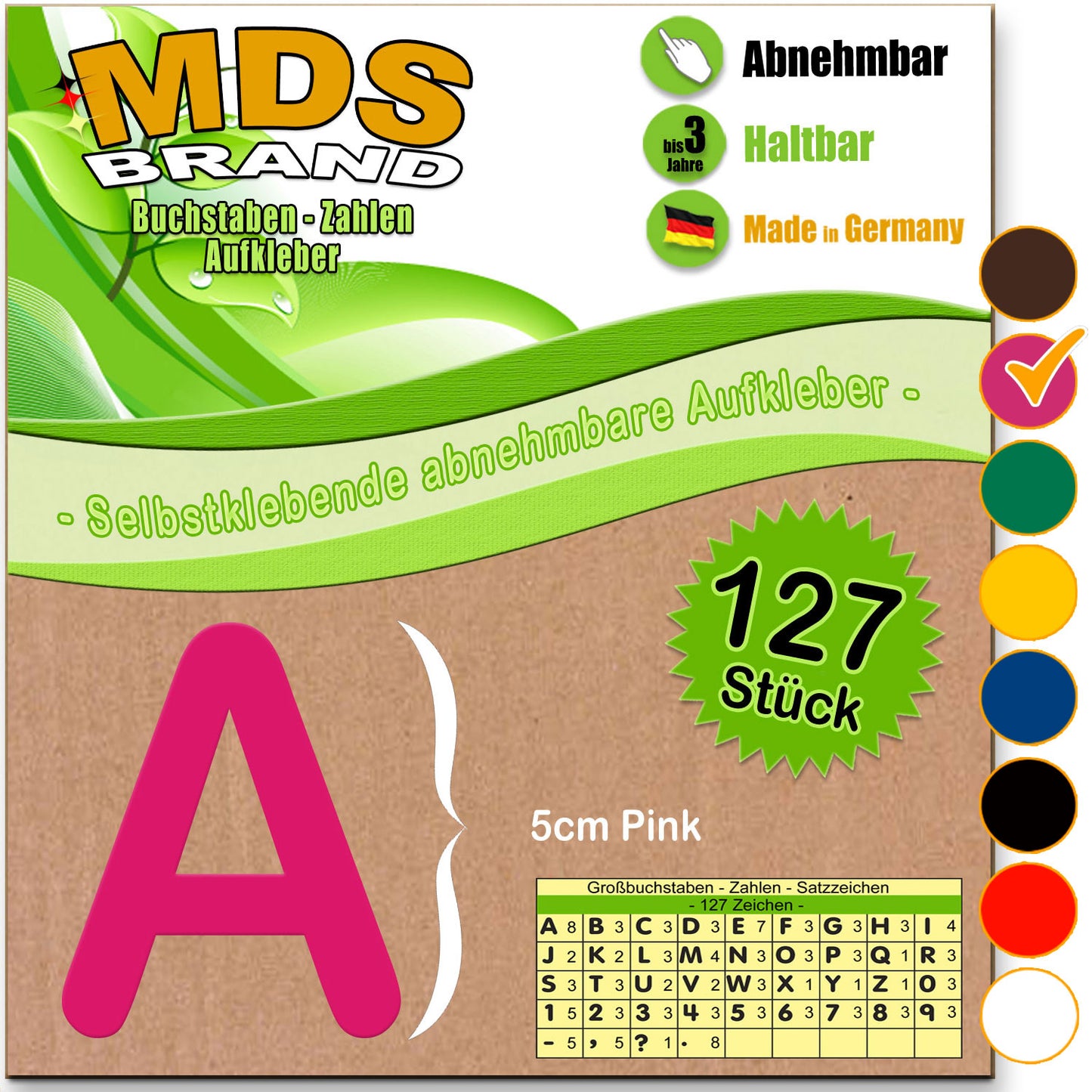 A-Z 5cm Buchstaben Aufkleber & Zahlen 6-Farben | Selbstklebende & Matt – neu positionierbar, einfach zum basteln & gestalten, Ideal für Scrapbook, Schaufenster & DIY-Projekte