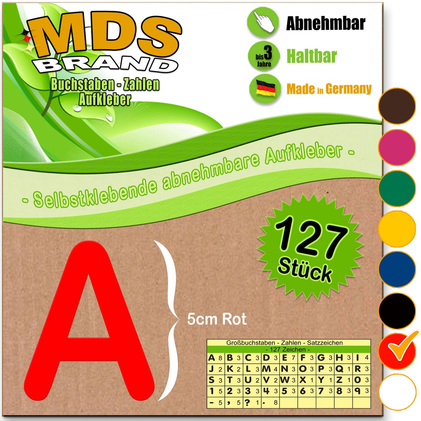 A-Z 5cm Buchstaben Aufkleber & Zahlen 6-Farben | Selbstklebende & Matt – neu positionierbar, einfach zum basteln & gestalten, Ideal für Scrapbook, Schaufenster & DIY-Projekte