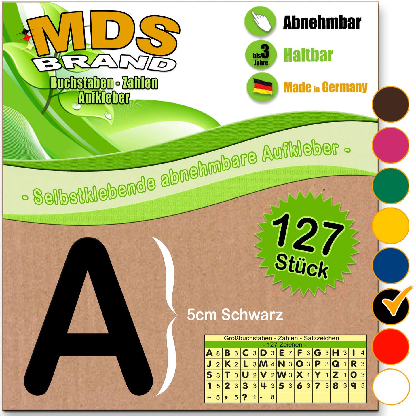 A-Z 5cm Buchstaben Aufkleber & Zahlen 6-Farben | Selbstklebende & Matt – neu positionierbar, einfach zum basteln & gestalten, Ideal für Scrapbook, Schaufenster & DIY-Projekte