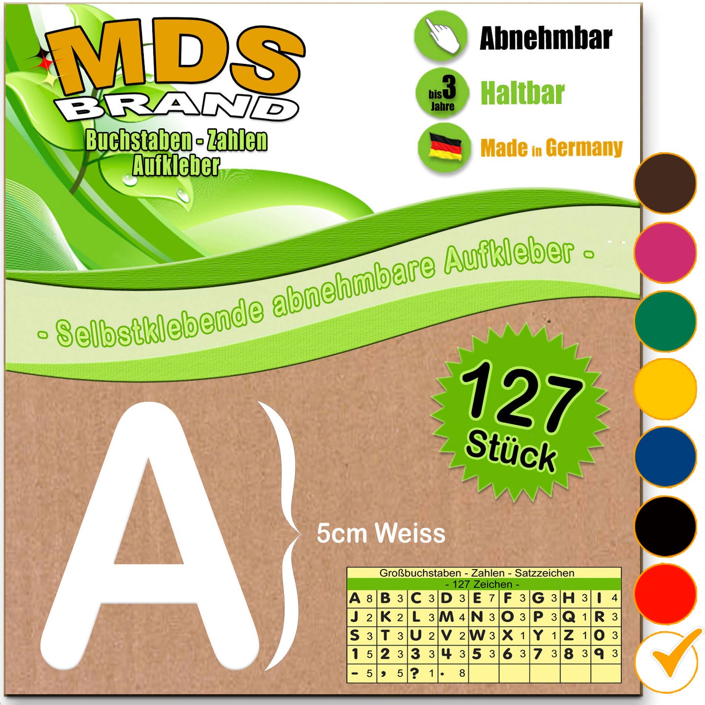 A-Z 5cm Buchstaben Aufkleber & Zahlen 6-Farben | Selbstklebende & Matt – neu positionierbar, einfach zum basteln & gestalten, Ideal für Scrapbook, Schaufenster & DIY-Projekte