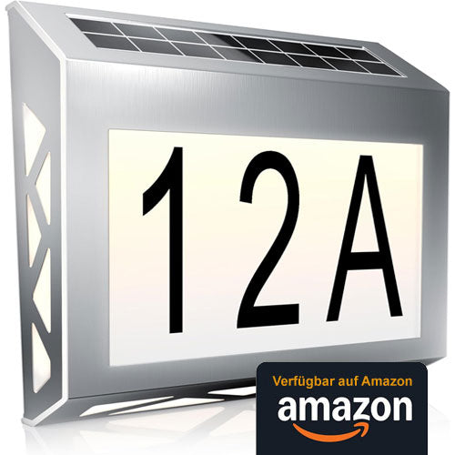 CSL - LED Solar Hausnummernleuchte Edelstahl - Hausnummer beleuchtet Solar - Automatische Tag- und Nachterkennung - Solarpanel Leuchte 10 Lumen - Hausnummernschild IP44
