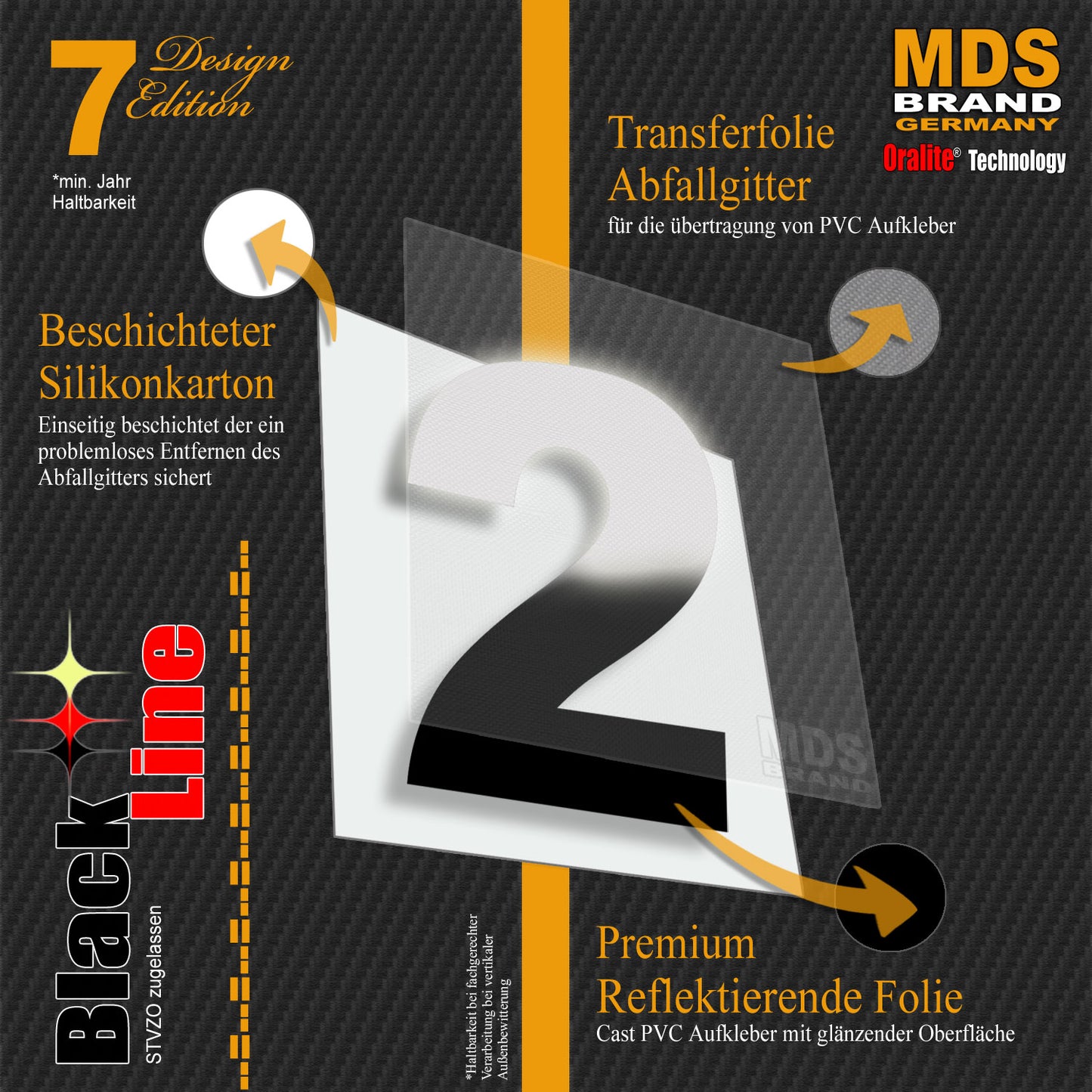 15cm Design Reflektierende Zahlen Aufkleber | LKW Marking Grade reflektoren für Hausnummer & Mülltonnen | Selbstklebende Klebezahlen & Wetterfest Schwarz