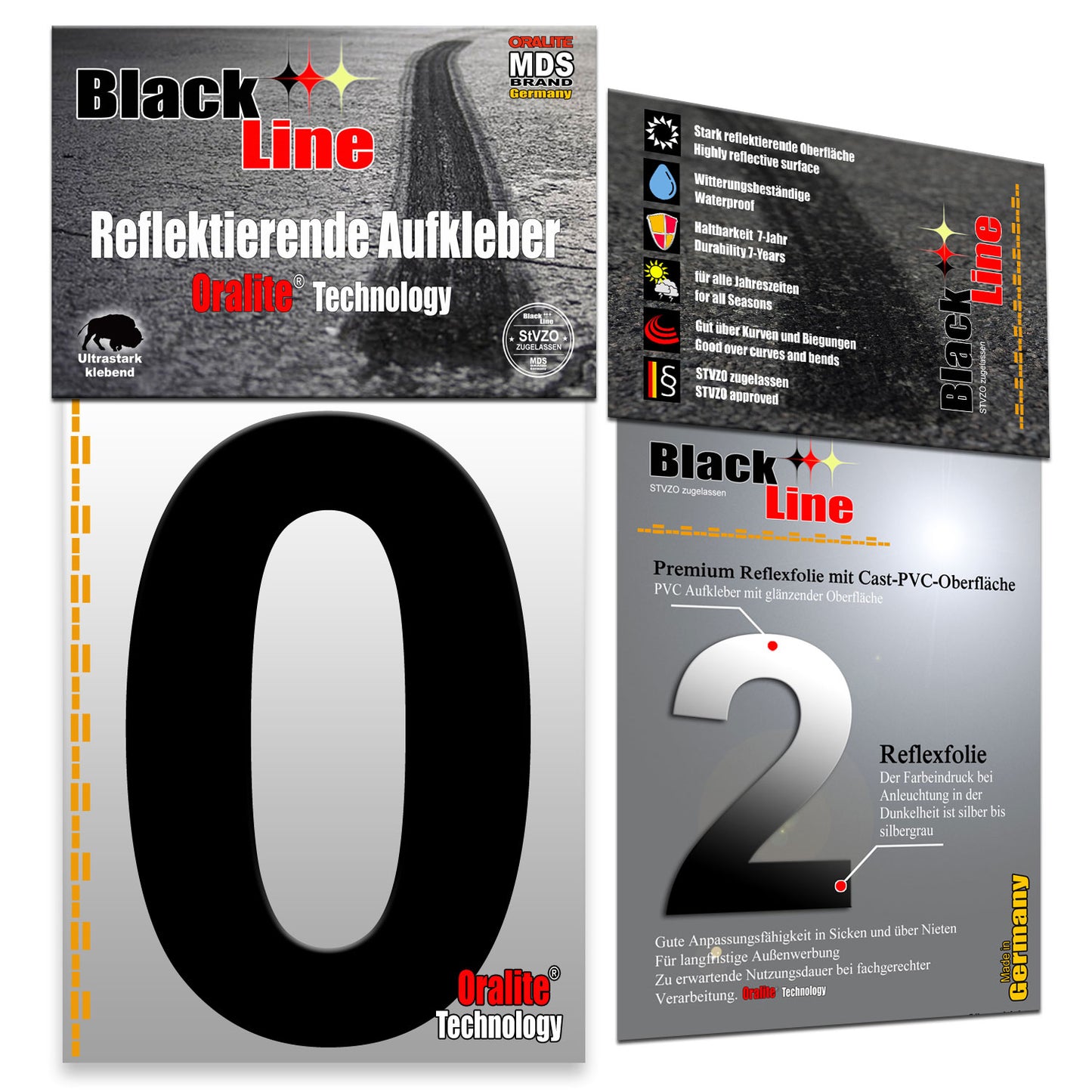 15cm Design Reflektierende Zahlen Aufkleber | LKW Marking Grade reflektoren für Hausnummer & Mülltonnen | Selbstklebende Klebezahlen & Wetterfest Schwarz