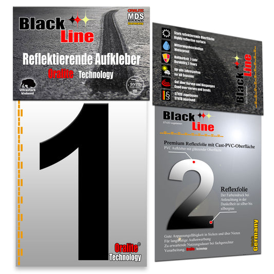 15cm Design Reflektierende Zahlen Aufkleber | LKW Marking Grade reflektoren für Hausnummer & Mülltonnen | Selbstklebende Klebezahlen & Wetterfest Schwarz