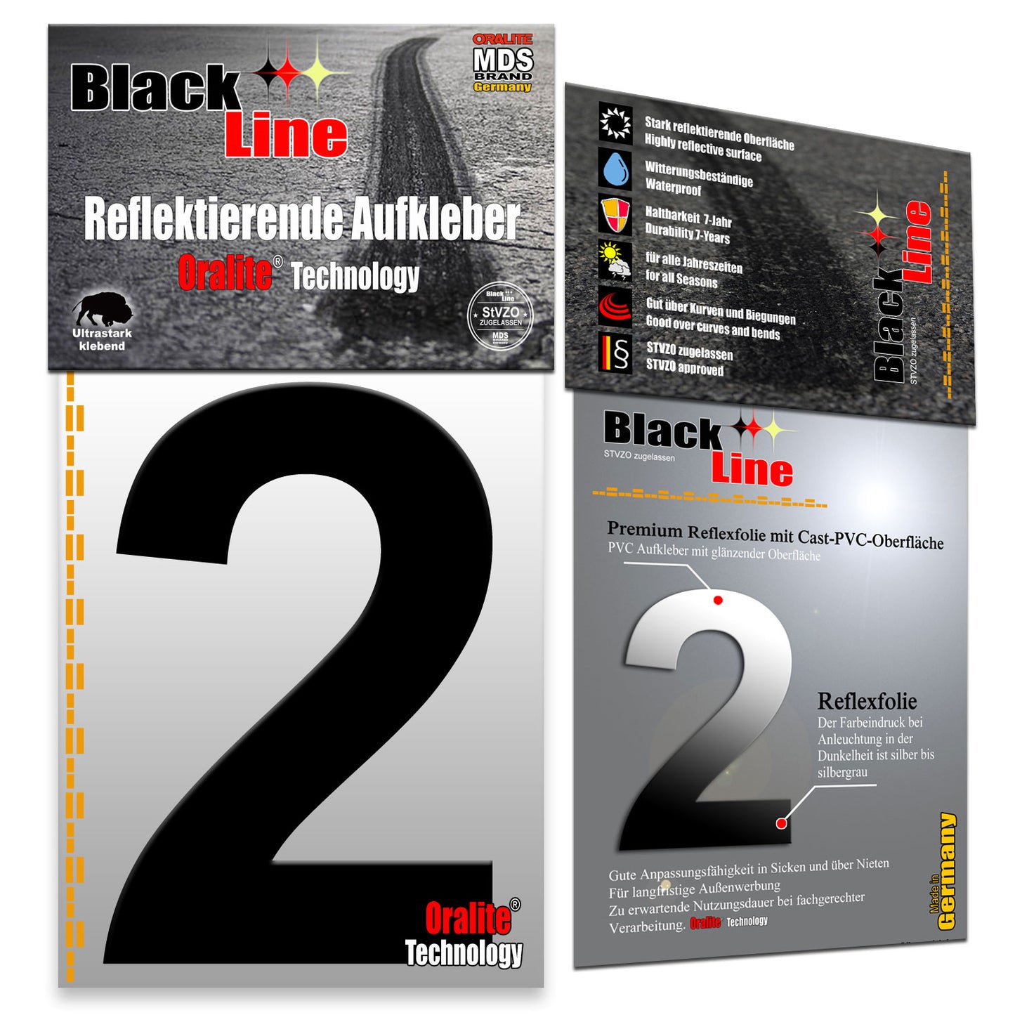 15cm Design Reflektierende Zahlen Aufkleber | LKW Marking Grade reflektoren für Hausnummer & Mülltonnen | Selbstklebende Klebezahlen & Wetterfest Schwarz
