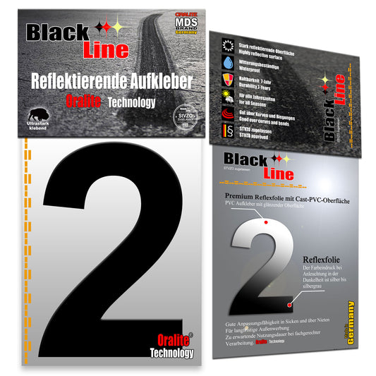 15cm Design Reflektierende Zahlen Aufkleber | LKW Marking Grade reflektoren für Hausnummer & Mülltonnen | Selbstklebende Klebezahlen & Wetterfest Schwarz