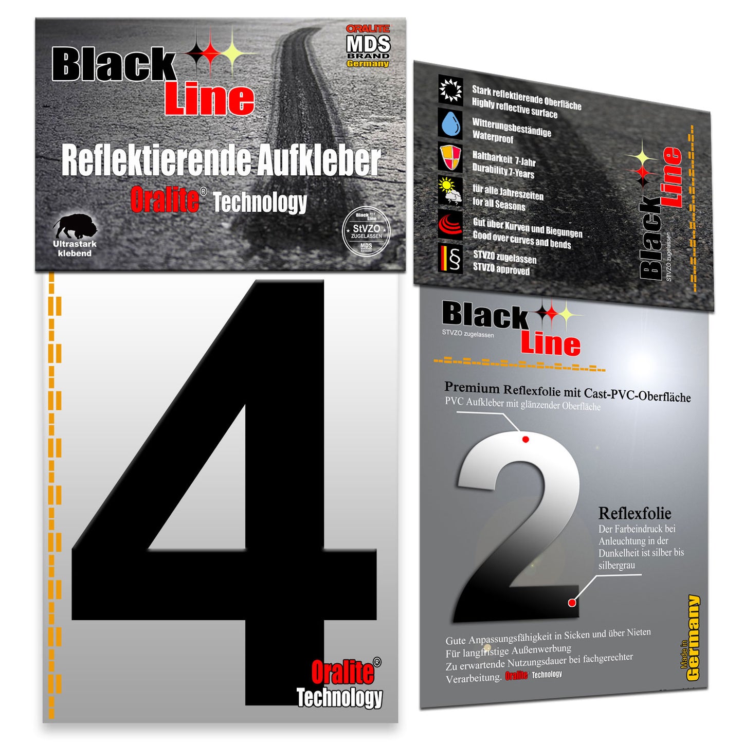 15cm Design Reflektierende Zahlen Aufkleber | LKW Marking Grade reflektoren für Hausnummer & Mülltonnen | Selbstklebende Klebezahlen & Wetterfest Schwarz