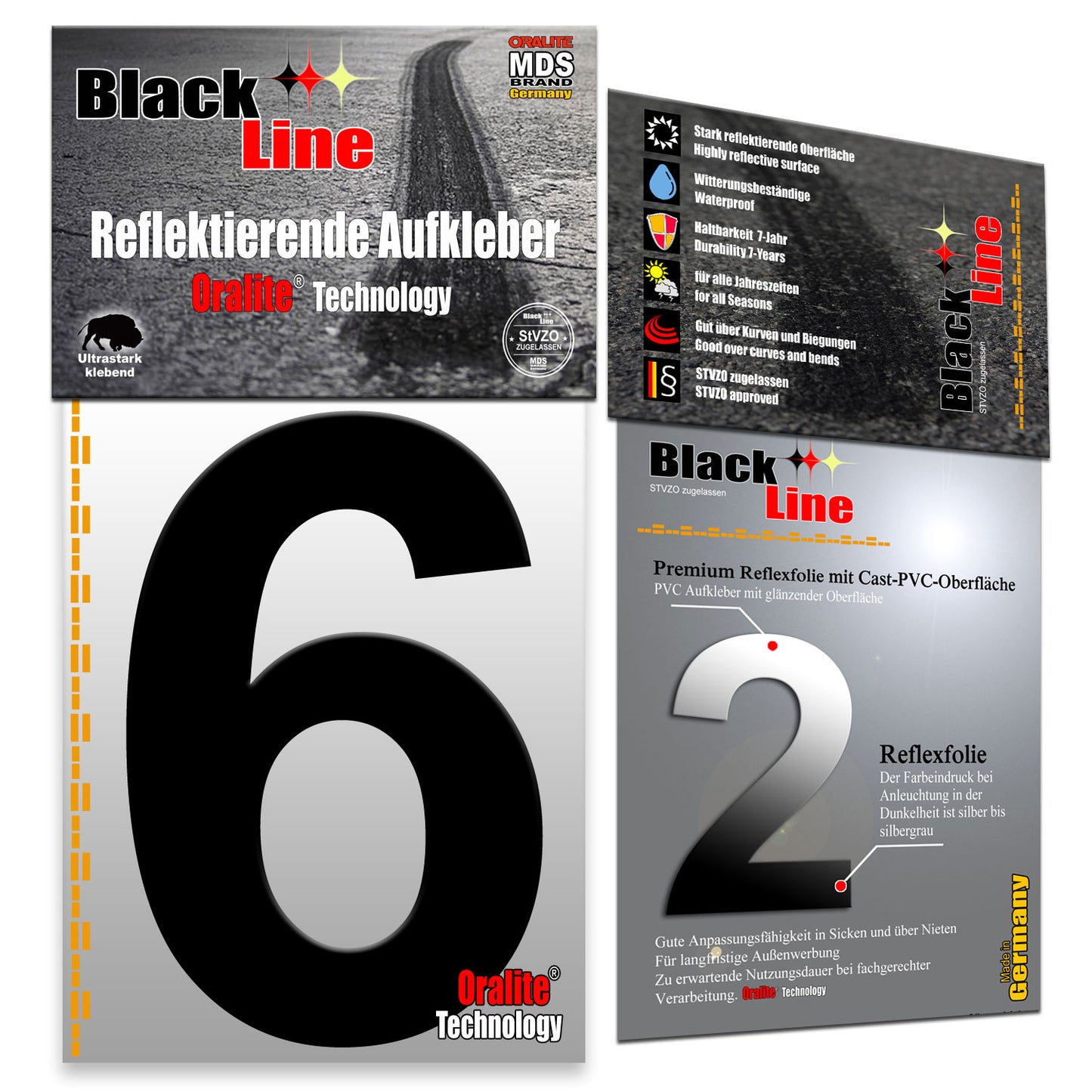 15cm Design Reflektierende Zahlen Aufkleber | LKW Marking Grade reflektoren für Hausnummer & Mülltonnen | Selbstklebende Klebezahlen & Wetterfest Schwarz