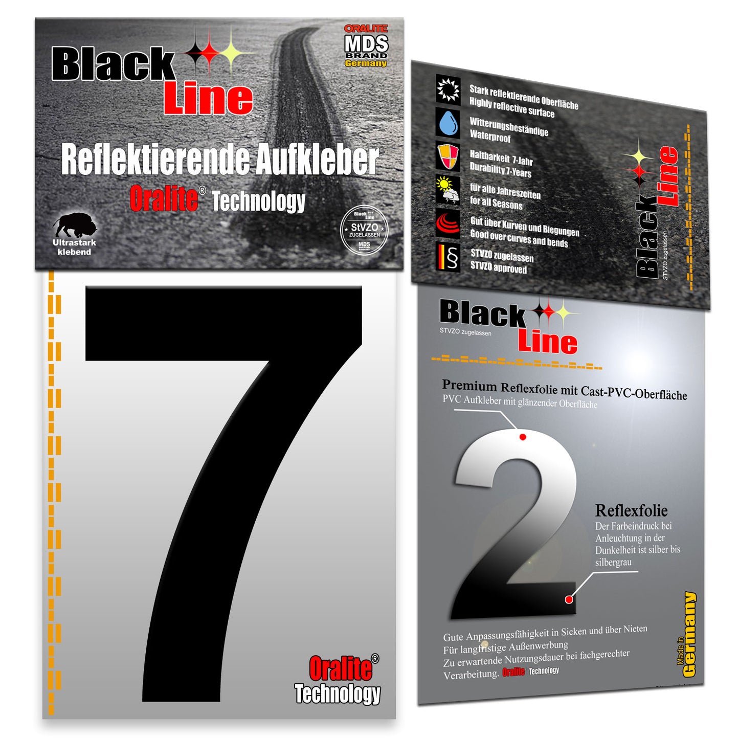 15cm Design Reflektierende Zahlen Aufkleber | LKW Marking Grade reflektoren für Hausnummer & Mülltonnen | Selbstklebende Klebezahlen & Wetterfest Schwarz