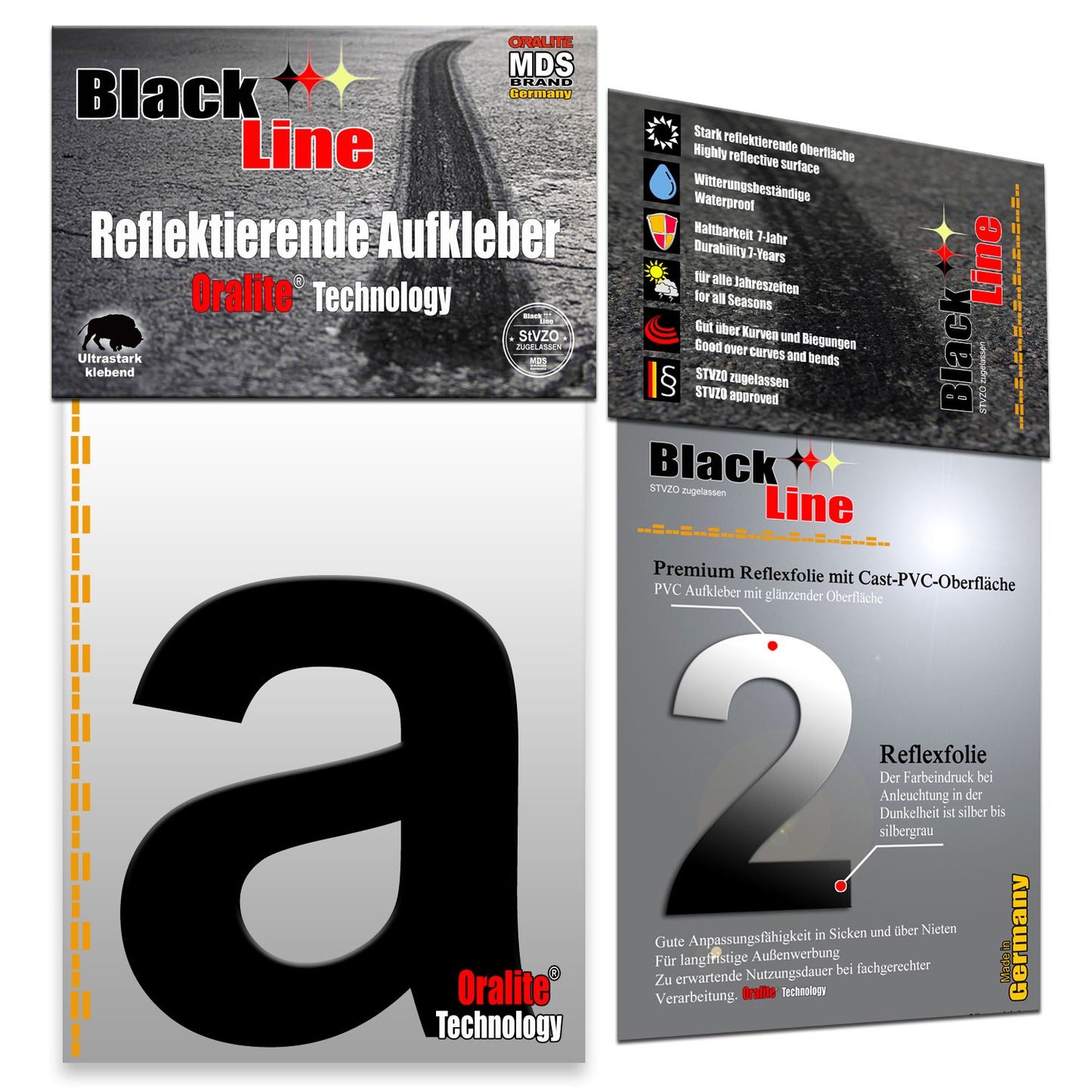 15cm Design Reflektierende Zahlen Aufkleber | LKW Marking Grade reflektoren für Hausnummer & Mülltonnen | Selbstklebende Klebezahlen & Wetterfest Schwarz
