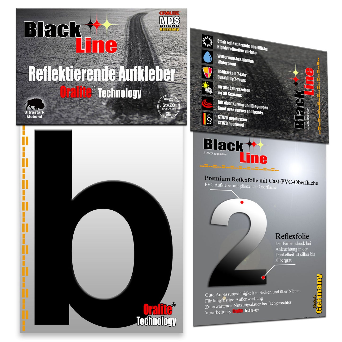 15cm Design Reflektierende Zahlen Aufkleber | LKW Marking Grade reflektoren für Hausnummer & Mülltonnen | Selbstklebende Klebezahlen & Wetterfest Schwarz