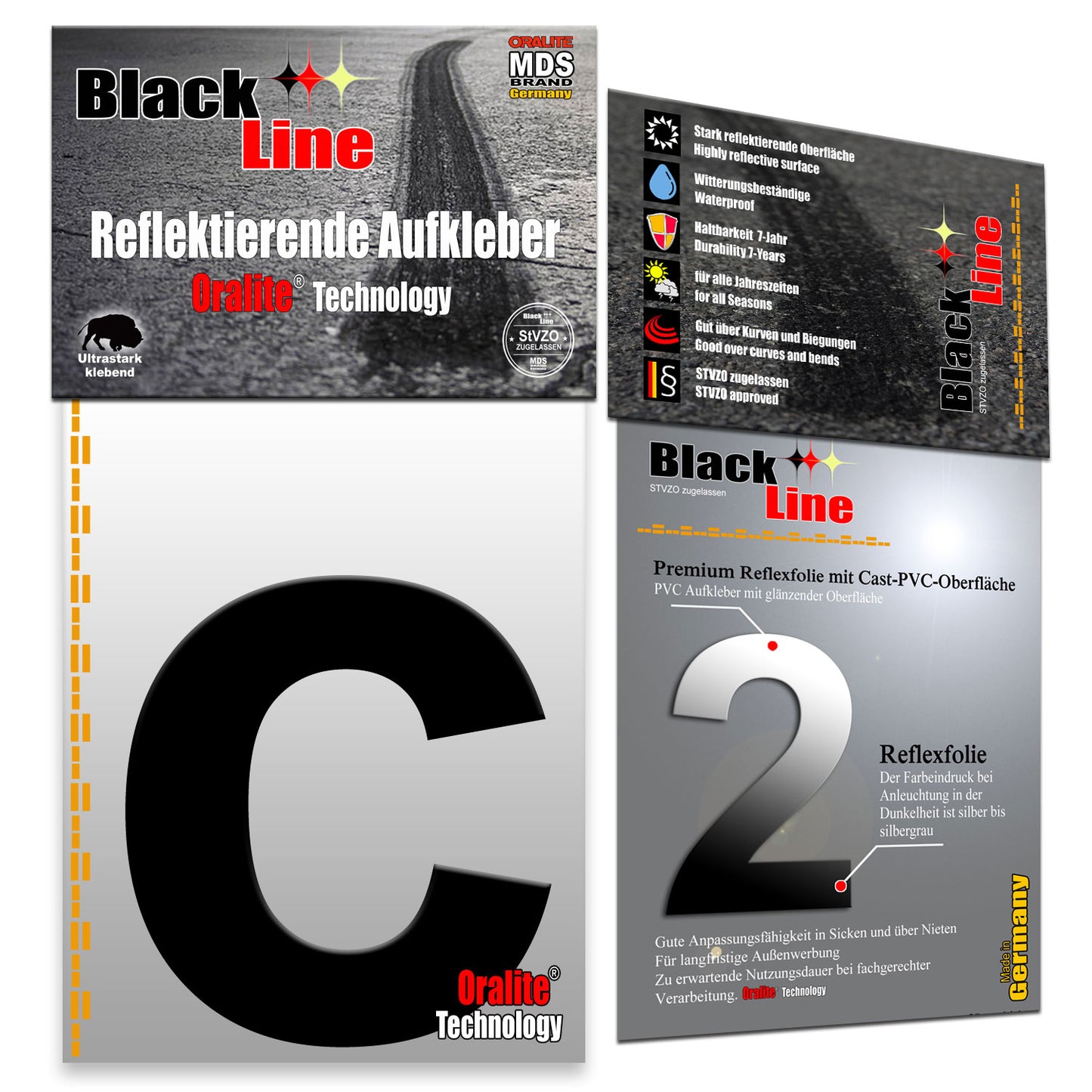 15cm Design Reflektierende Zahlen Aufkleber | LKW Marking Grade reflektoren für Hausnummer & Mülltonnen | Selbstklebende Klebezahlen & Wetterfest Schwarz