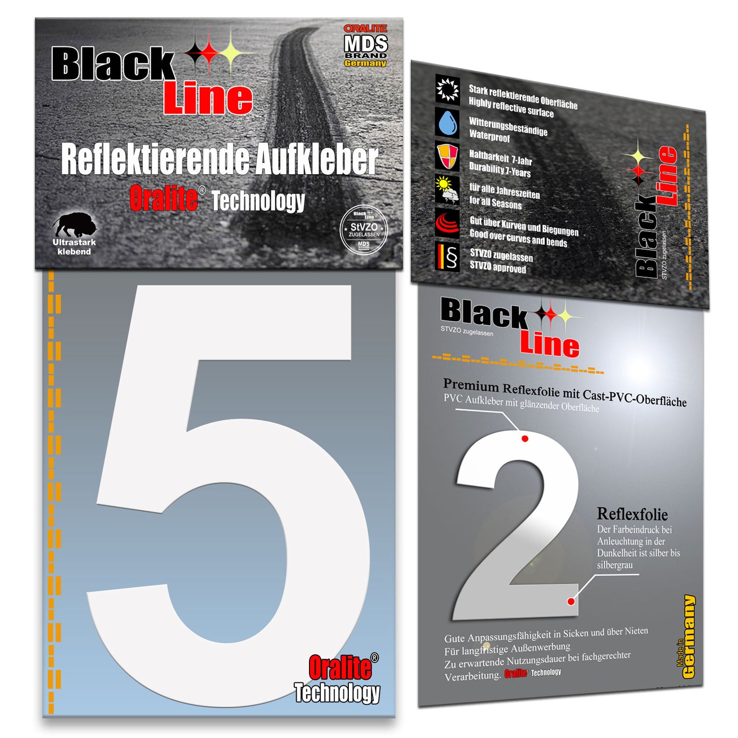 10cm Reflektierende Zahlen Aufkleber | LKW Marking Grade Reflektoren für Hausnummer & Mülltonnen Aufkleber Weiss Weiss