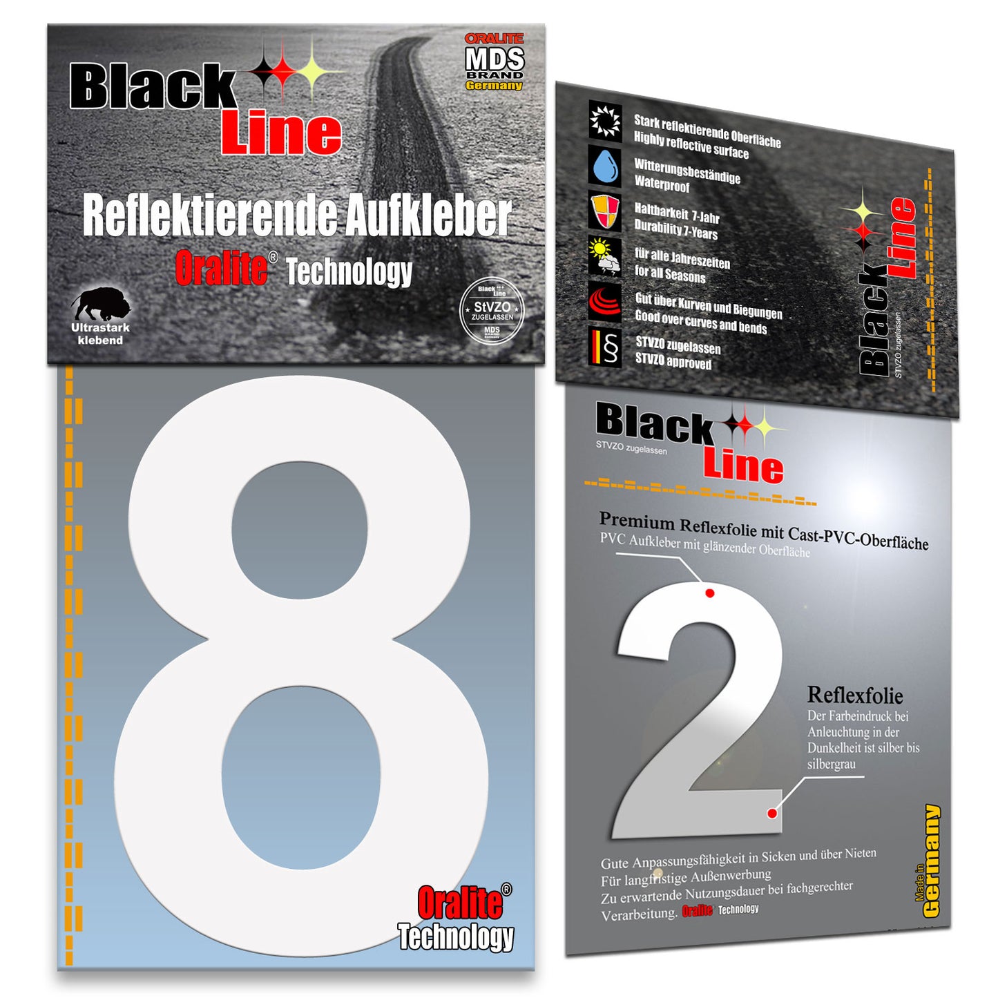 10cm Reflektierende Zahlen Aufkleber | LKW Marking Grade Reflektoren für Hausnummer & Mülltonnen Aufkleber Weiss Weiss