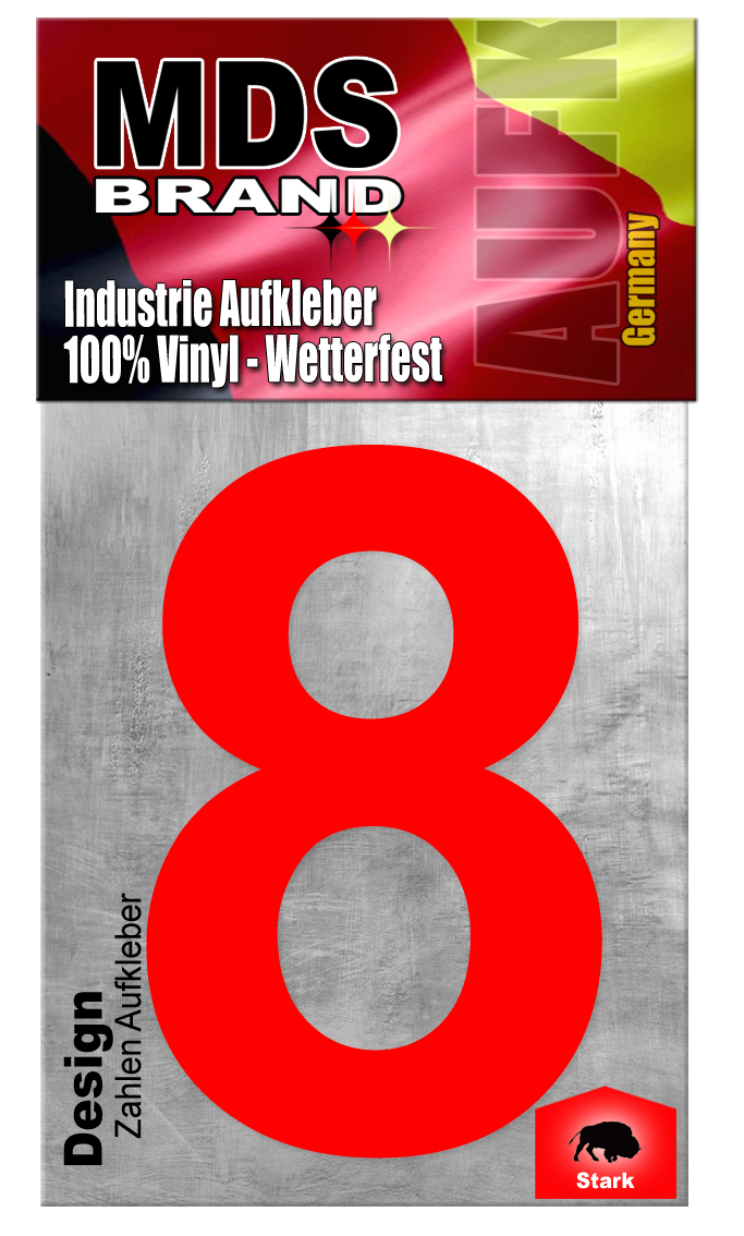 Design 20cm Zahlen Aufkleber ROT | Selbstklebende hausnummern zum aufkleben | Klebezahlen für Mülltonne, Briefkasten & Hausnummer | Optimal für Außen & Innen, klebeziffer