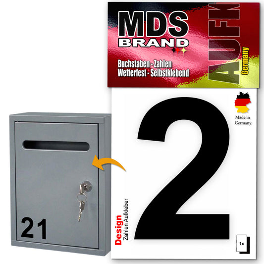 10cm Design Zahlen Aufkleber | Selbstklebende Klebezahlen für Briefkasten, Mülltonne, Hausnummer Aufkleber für Außen & Innen Schwarz