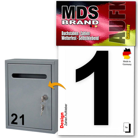 10cm Design Zahlen Aufkleber | Selbstklebende Klebezahlen für Briefkasten, Mülltonne, Hausnummer Aufkleber für Außen & Innen Schwarz