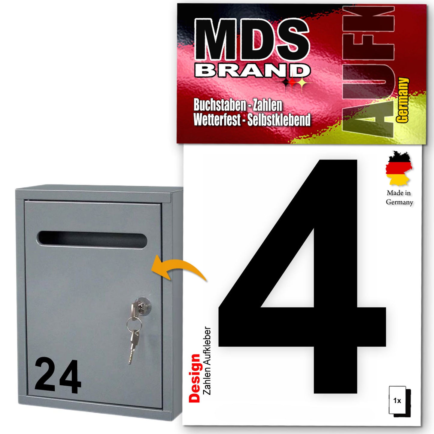 10cm Design Zahlen Aufkleber | Selbstklebende Klebezahlen für Briefkasten, Mülltonne, Hausnummer Aufkleber für Außen & Innen Schwarz