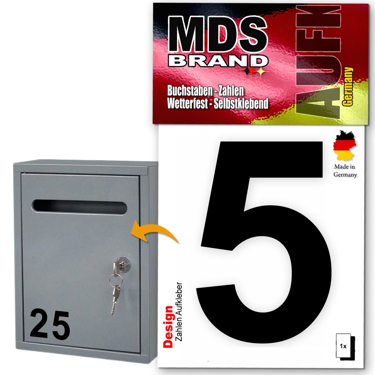 10cm Design Zahlen Aufkleber | Selbstklebende Klebezahlen für Briefkasten, Mülltonne, Hausnummer Aufkleber für Außen & Innen Schwarz