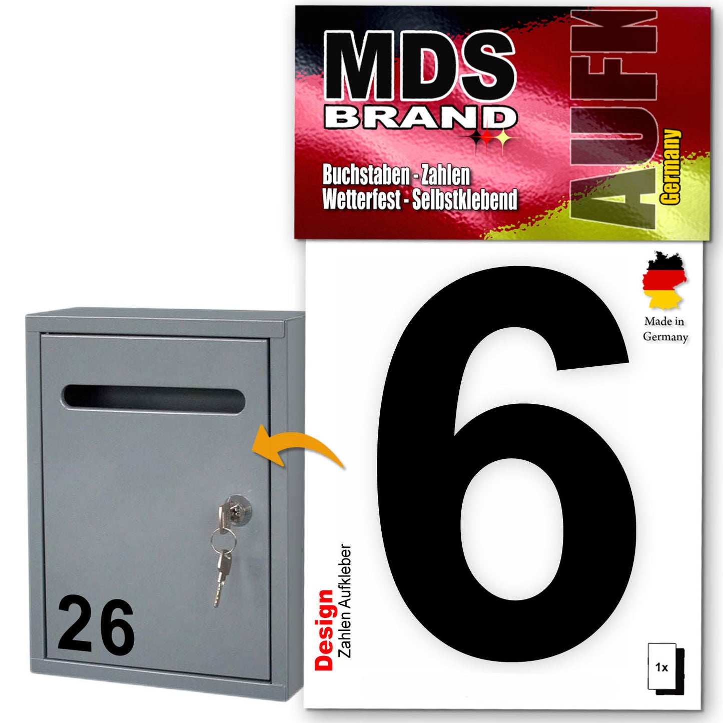 10cm Design Zahlen Aufkleber | Selbstklebende Klebezahlen für Briefkasten, Mülltonne, Hausnummer Aufkleber für Außen & Innen Schwarz