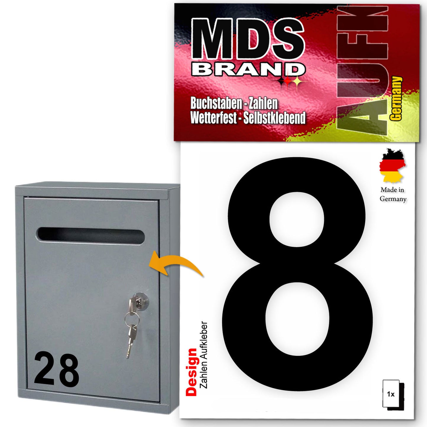 10cm Design Zahlen Aufkleber | Selbstklebende Klebezahlen für Briefkasten, Mülltonne, Hausnummer Aufkleber für Außen & Innen Schwarz