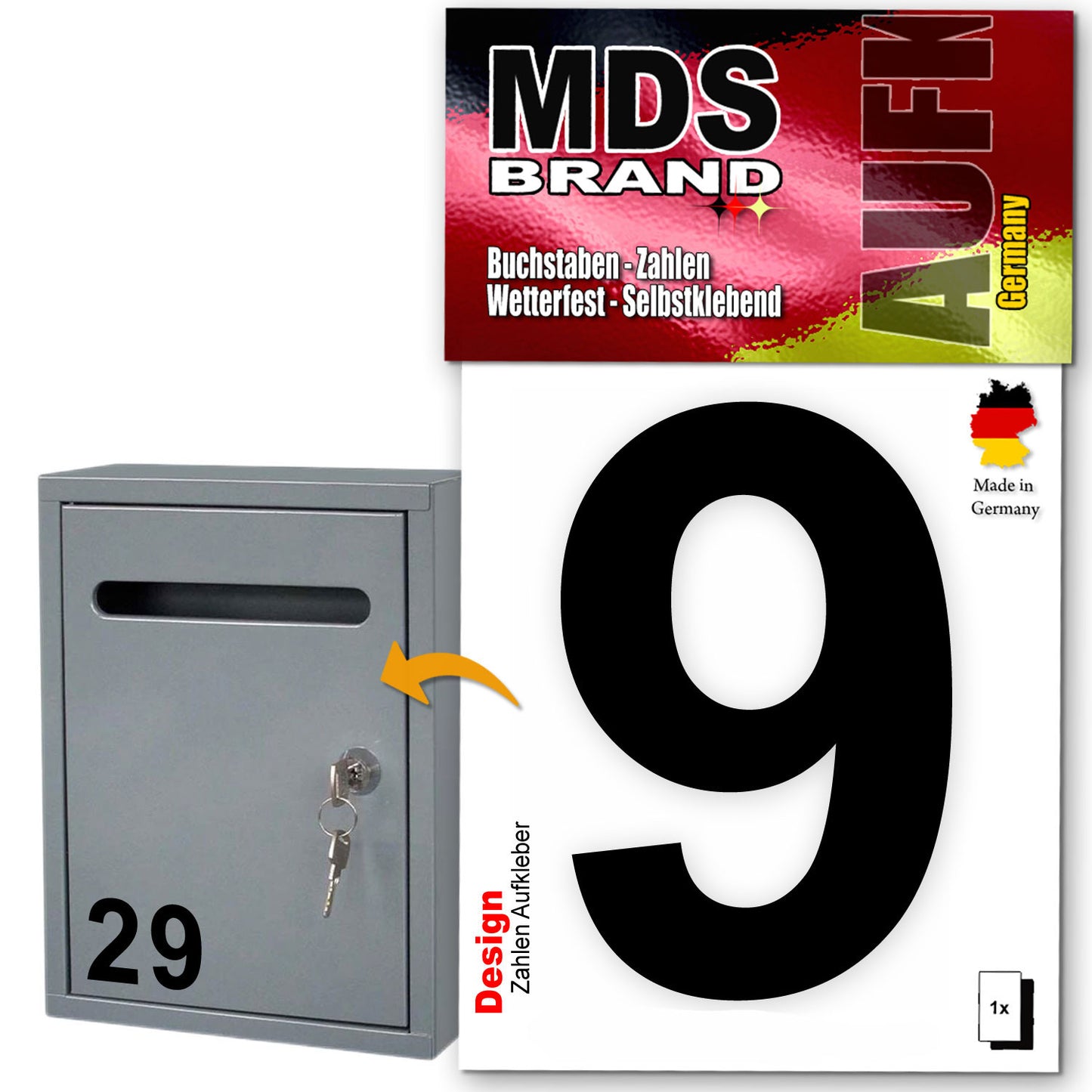 10cm Design Zahlen Aufkleber | Selbstklebende Klebezahlen für Briefkasten, Mülltonne, Hausnummer Aufkleber für Außen & Innen Schwarz