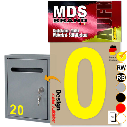 10cm Design Zahlen Aufkleber | Selbstklebende Klebezahlen für Briefkasten, Mülltonne, Hausnummer Aufkleber für Außen & Innen Gelb