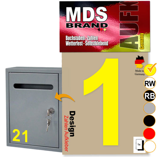 10cm Design Zahlen Aufkleber | Selbstklebende Klebezahlen für Briefkasten, Mülltonne, Hausnummer Aufkleber für Außen & Innen Gelb