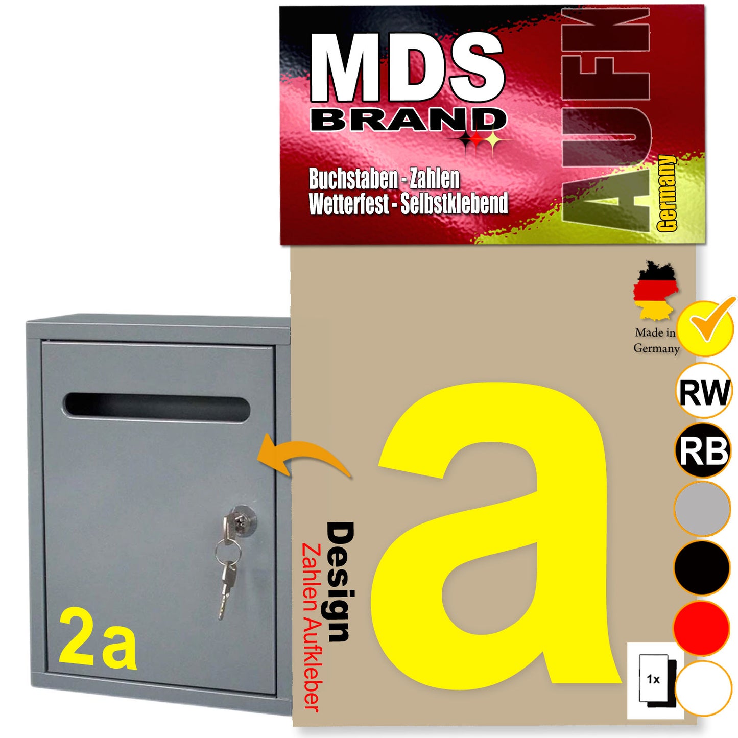 10cm Design Zahlen Aufkleber | Selbstklebende Klebezahlen für Briefkasten, Mülltonne, Hausnummer Aufkleber für Außen & Innen Gelb