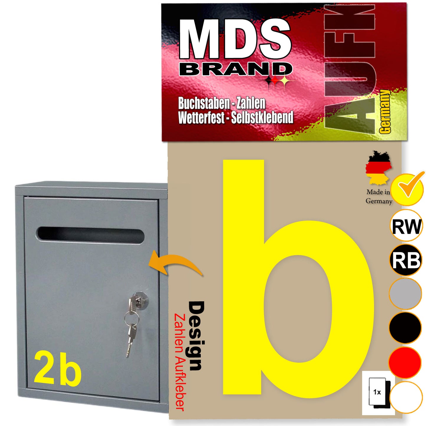10cm Design Zahlen Aufkleber | Selbstklebende Klebezahlen für Briefkasten, Mülltonne, Hausnummer Aufkleber für Außen & Innen Gelb