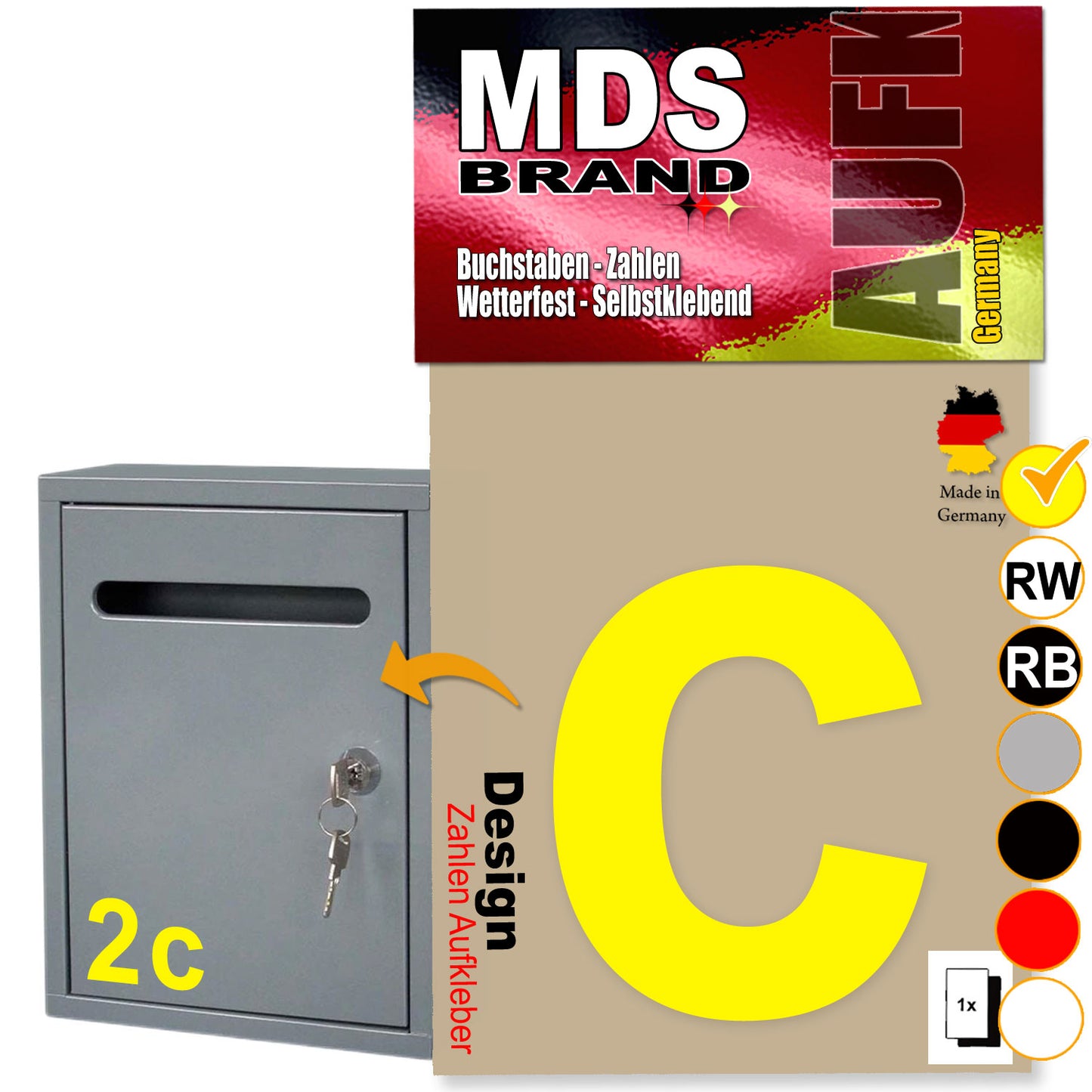 10cm Design Zahlen Aufkleber | Selbstklebende Klebezahlen für Briefkasten, Mülltonne, Hausnummer Aufkleber für Außen & Innen Gelb